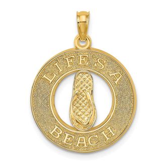 Diamond2Deal 14k Yellow Gold LIFES A BEACH Circle with Flip-Flop Charm Pendant