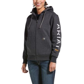 Ariat Womens Rebar All-Weather Full Zip Hoodie Long Sleeve Fleece in Charcoal Heather Cotton, Size X-Small, by Ariat