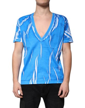 Dolce & Gabbana Mens Blue Cotton V-Neck Short Sleeves T-Shirt
