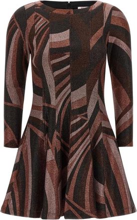 Pucci Iride Print Lurex Jersey Jurk - Dames - Feestkleedjes - Bruin - S - Polyester - Kleedjes