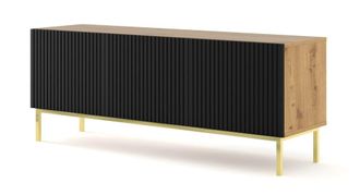 AKL FURNITURE Mueble para TV efecto madera Crema & Negro y Dorado LED
