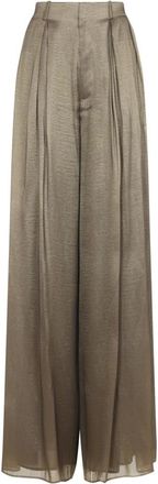 Ralph Lauren Greer Lam&eacute; Pleated Trousers - female - Ralph Lauren - Wide Trousers - Brown - XS - Trousers