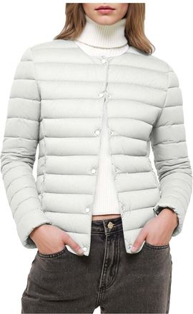 Generic Womens Puffer Jacket,Ladies Lightweight Down Jackets Plain Short Quilted Puffer Coats Casual Slim Fit Long Sleeve Buttons Autumn Winter Padded Coat Wa
