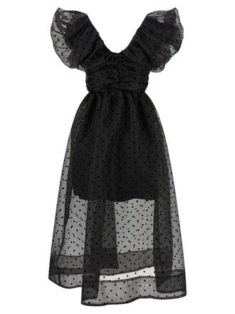 Ganni Polka-Dot Organza Dress - Black