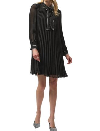 Joseph Ribkoff Pleated A-Line Mini Dress In Black