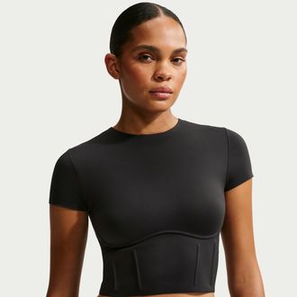 Nike Womens SKIMS Matte Corset Cropped Top in Black | IU2201-054