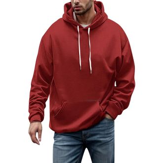 Generic DENGJIAMY Mens Hoodie Plus Size Pullover Drawstring Hooded Sweatshirt Streetwear Fashion Hoodies Casual Lightweight Shirt Long Sleeve for Men (Red, 5X