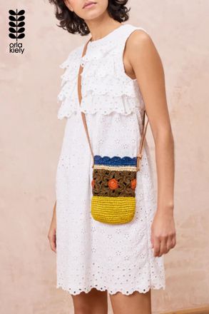 Orla Kiely Womens Brown Woven Raffia Crossbody Phone Pouch With Adjustable Strap - One Size