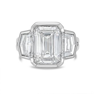 Diana M. Jewels Platinum Lab Grown 6.00 ct Emerald Diamond 3-Stone Bezel Ring