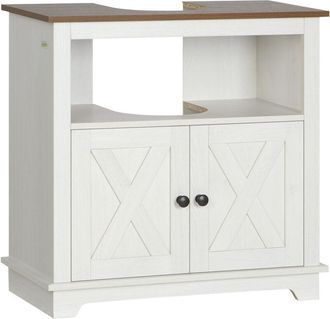 Kleankin Mueble para debajo del lavabo de madera armario de baño de suelo mueble bajo lavabo de pie con 2 puertas y estante 60x30x60 cm blanco - Kleankin