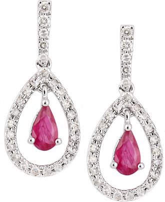 Diamant L'éternel Womens 18ct White Gold Ruby and Diamond Teardrop Drop Earrings - One Size
