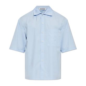 Jil Sander Lichtgewicht Katoenen Popeline Shirt - Heren - Korte mouwen Overhemden - Blauw - L - Katoen - Overhemden