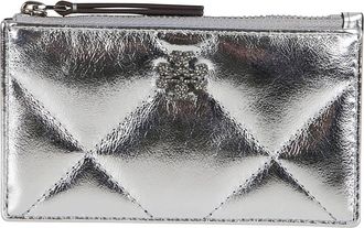Tory Burch Matelass&eacute; Metallic Leather Wallet - Dames - Portefeuilles - Grijs - ONE Size - Leer - Accessoires