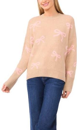 CeCe by Cynthia Steffe Bow Jacquard Crewneck Sweater in Coastal Beige at Nordstrom Rack, Size Xx-Large