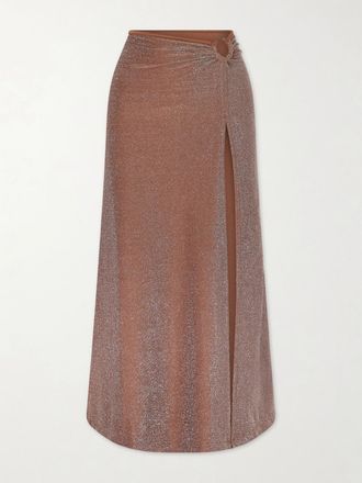 Johanna Ortiz Gonna Midi In Lurex Stretch Riciclato Con Decorazione Nuevo Destino - Marrone