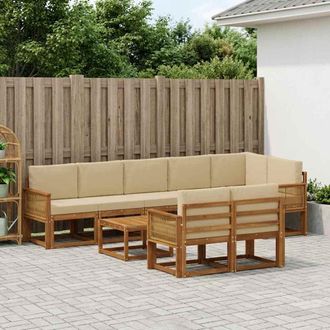 vidaXL Vidaxl Set Di Divani Da Esterno 9 Pz Naturale E Beige Poliestere