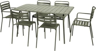 Sweeek Mesa de jardín plegable de metal con 6 sillas, verde kaki
