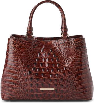Brahmin Small Denise Croc Embossed Leather Satchel in Pecan Melbourne at Nordstrom