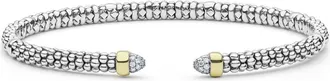 Lagos Signature Caviar Sterling Silver & 14k Gold Diamond Cuff in Two-Tone at Nordstrom, Size 6.5