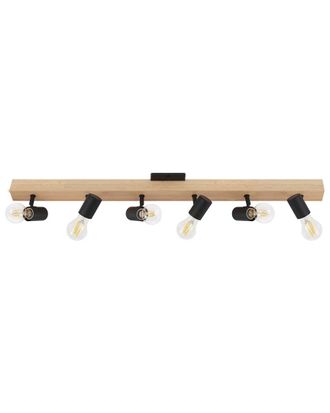 Eglo Eglo Kingswood 6 Light Open Bulb Track Light With Natural Wood & Black Finish