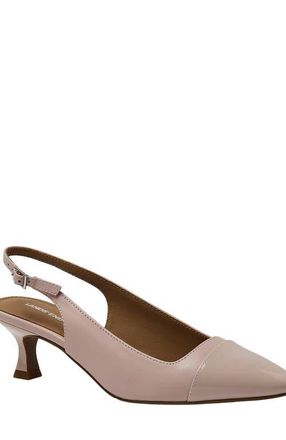Lands End Leather Slingback Cap Toe Kitten Heels in Faint Blush at Nordstrom, Size 6.5
