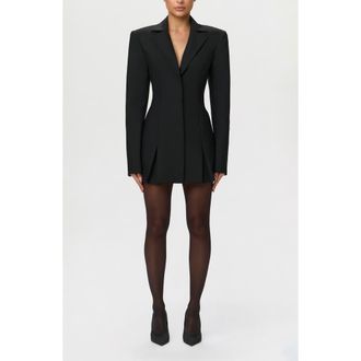 Naked Wardrobe Pleated Long Sleeve Suiting Blazer Minidress in Black at Nordstrom, Size X-Small