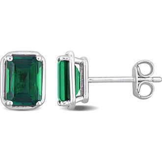 Delmar Sterling Silver Lab Created Emerald Stud Earrings in Green at Nordstrom Rack
