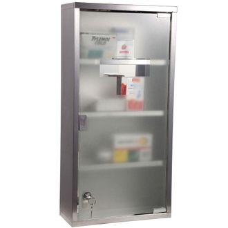 HOMCOM Stainless Steel Medicine Cabinet 4 Tier Wall Mounted Glass Lockable Door Storage Shelves Houseware Bathroom Furniture-Silver | TJ Hughes Silve