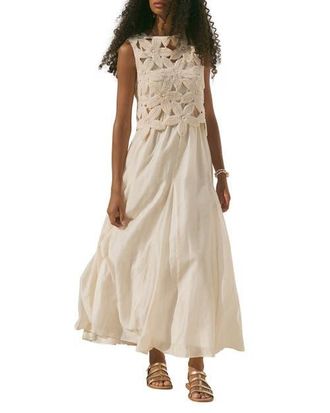 Mint Velvet Cotton Blend Sleeveless Crochet Maxi Dress in Cream at Nordstrom, Size X-Small