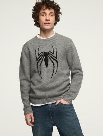 Lucky Brand Mens Spiderman Instarsia Crew Neck Sweater