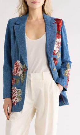 Alice & Olivia Billie Embroidered Boxy Denim Blazer in Brooklyn Blue/Multi at Nordstrom Rack, Size X-Small
