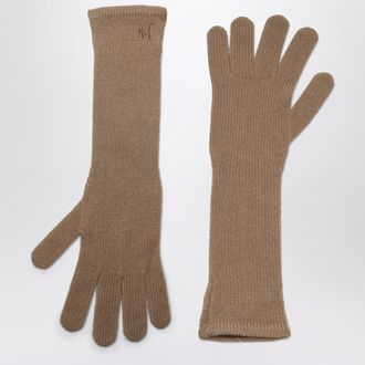 Max Mara Long camel cashmere gloves