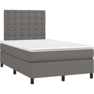 vidaXL Cama Box Spring Con Colch&oacute;n Led Cuero Sint&eacute;tico Gris 120x190 Cm Vidaxl