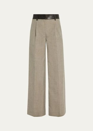 CHRISTOPHER ESBER Tropical Wool Leather-Waisted Wide-Leg Trousers