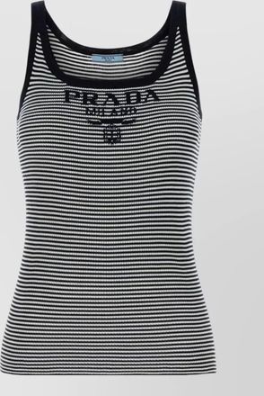 Prada silk tank top embroidered striped design