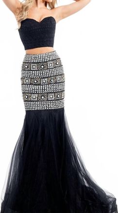 Rachel Allan Two-Piece Soft Tulle Strapless Mermaid Gown In Black