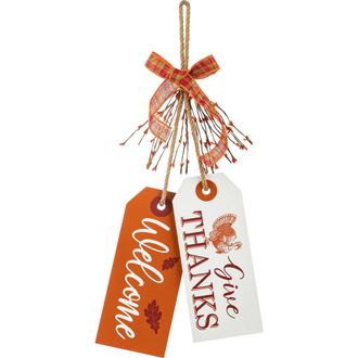 Glitzhome Thanksgiving Wooden Give Thanks Hello Fall Door Hanger in Orange at Nordstrom