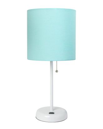 Lalia Home 19.5In Stick Table Desk Lamp With Usb Charging Port, Drum Shade & Led Bulb Included