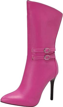 Generic Womens Sexy Mid Calf Boots Pointed Toe Super High Stiletto Heel Slip On With Zipper Detail For Party Casual Wear