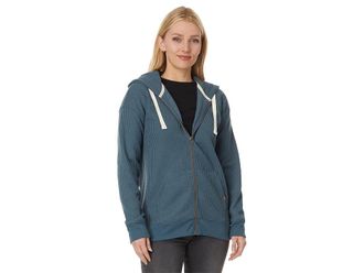 L.L.Bean Birchwood Brushed Waffle Full Zip Hoodie Womens Sweater Rangeley Blue : XS, Polyester/Spandex