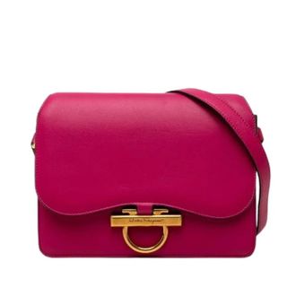 Ferragamo Pre-owned Gancini Leren Schoudertas - Dames - Pre-owned - Roze - Maat: ONE Size Leer