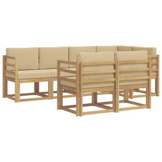 vidaXL Conjunto De Sof&aacute;s De Exterior Con Coj&iacute;n 7 Pcs Y Beige Poli&eacute;ster Vidaxl