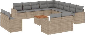 vidaXL Set Sof&aacute;s Jard&iacute;n 14 Pzas Y Cojines Rat&aacute;n Sint&eacute;tico Beige Mezcla Vidaxl