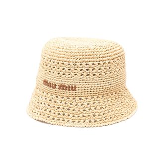 Miu Miu Embroidered-logo Raffia Bucket Hat