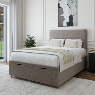 Bedmaster Linen Ottoman Divan Base & Plain Headboard in Grey | Size: Super King