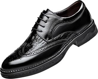Generic Mens Full Grain Leather Brogue Shoes Crocodile Embossed Dress Shoes Business Formal Oxfords Slip Resistant Rubber Sole Leather Shoes for Men(8.5) Blac