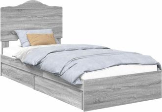 vidaXL Storage Bed with Drawer Grey Sonoma 75 x 190 cm Engineered Wood vidaXL