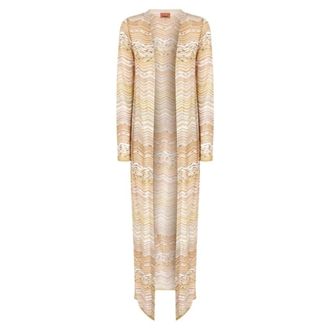 Missoni Long Knitwear, female, Beige, Size: 2XS Long Cardigan with Chevron Pattern and Sequins