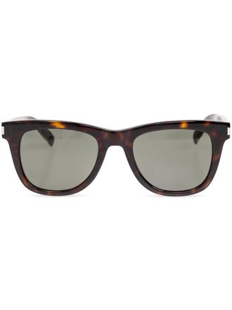 Saint Laurent Eyewear Occhiali da sole con logo inciso - Marrone