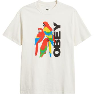 Obey Parrots Graphic T-Shirt in Vintage White at Nordstrom, Size Xx-Large